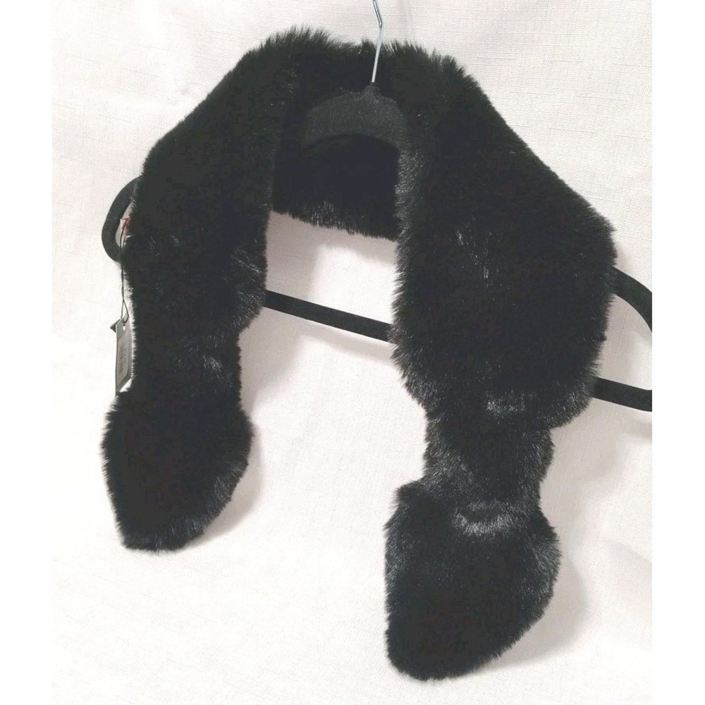 Pashmina Faux Fur Collar Scarf Womens Black Stole Soft Winter Accessory 35" NWT